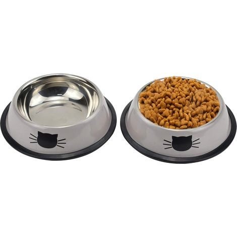 Lot de 3 bols pour chat en acier inoxydable, bols empilables antidérapants pour chat, chaton, chiot, nourriture et eau pour chat (gris et vert)