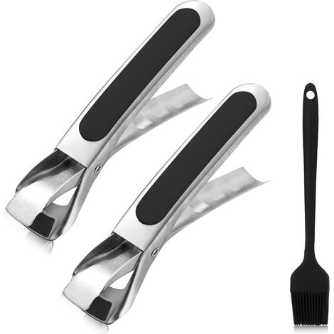 2 x Air Fryer Tongs for Hot Air Fryer - Hot Dish Tongs - Suitable for Hot Air Fryer, Oven, Saucepan, with Silicone Brush (Black) (1/5)