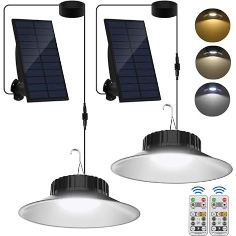 Lampe Solaires Extérieur, Suspendues Lampe Solaire Extérieur et Intérieur avec Télécommande, 3 Températures de Couleur, Étanche IP65 pour Jardin Terrasse Garage Cour, 2 Pièces (1/3)