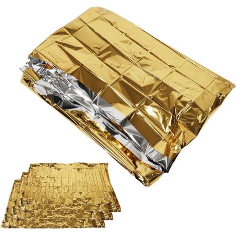 10 couvertures de survie, couvertures thermiques de secours 160210cm (or/argent) (1/5)