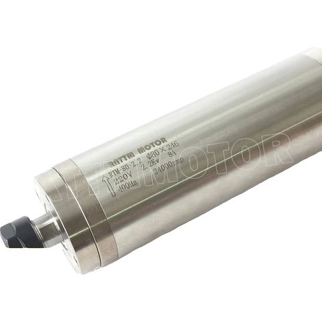 Moteur de broche CNC, puissance 2,2 kW, 220 V CA, vitesse 24000 tr/min, dimensions 80 x 246 mm, moins de 0,01 mm de jeu (1/5)