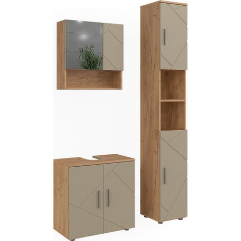 Juego de muebles de baño de 3 piezas Irma, Beige, 3 partes, Vicco