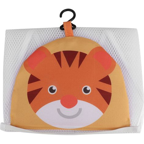Sac de rangement jaune en filet pour jouets de bain, panier suspendu pour salle de bain, organisateur de jouets de douche. (1/5)