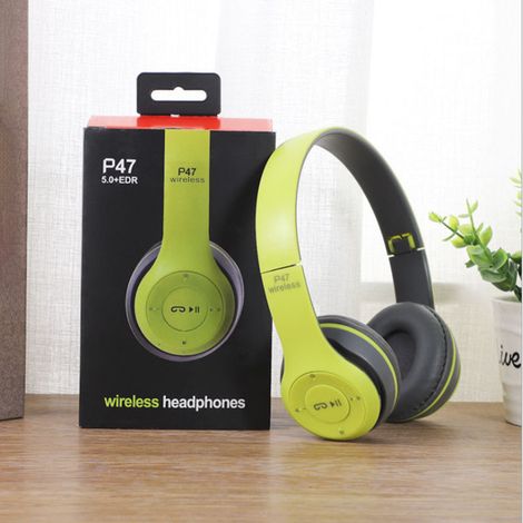 Casque Bluetooth Sport Pliable avec Basses Puissantes, Écouteurs Ergonomiques sans Fil pour Étudiants et Adultes, Bureau Maison École Vert (1/5)