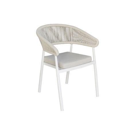 Sedia con schienale in corda beige e seduta a doghe in alluminio bianco MALIGI HOME MG-BELLA Beige (1/3)