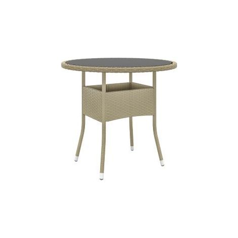 Table de jardin Ø80x75 Verre trempé-résine tressée Beige (1/4)