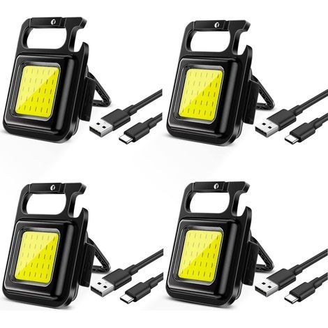 Set of 4 mini portable rechargeable LED lamps, 500 lumens, magnetic keychain, work light with foldable stand for camping, repair, emergency [Energy Class A+] (1/5)