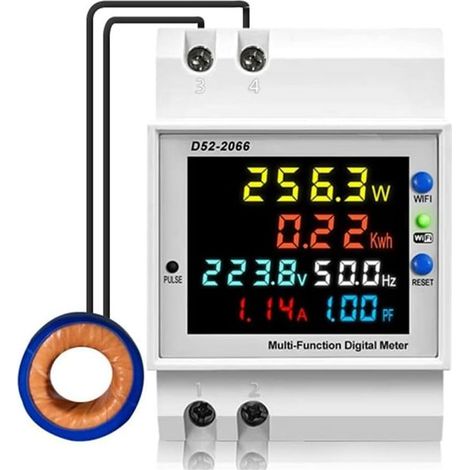 EASYCOMFORT Compteur Électrique Monophasé WiFi Rail DIN 100A AC40-300V avec CT Externe, Wattmètre Voltmètre Ampèremètre Numérique LCD 6 en 1 pour Suivi Consommation kWh (1/5)