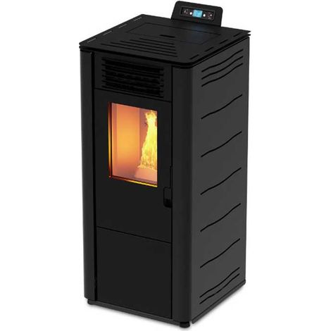 Stufa a Pellet FOCO Nero - Basic Steel 12 - Classe Energetica A+ - Stile Minimale - Ventilazione Frontale (1/4)