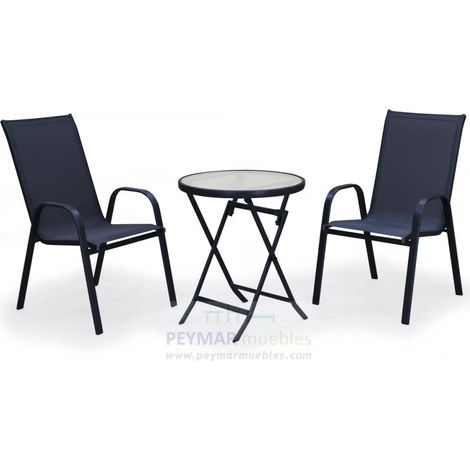 Conjunto de mesa + 2 sillones en acero Cordoba/Sulam-60/2 en acabado gris antracita. (1/2)