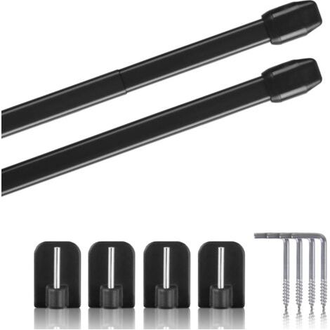 2 - Tringle à rideau - Accessoire de fenêtre - Extensible et sans perçage - Fixation par vis adhésive ou serrage - Intérieur résidence - Noir - 110-150 cm