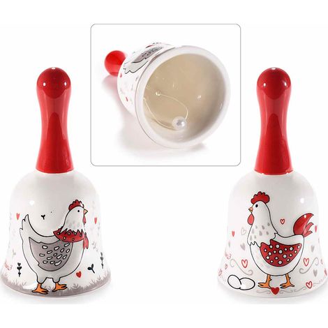 Campanelle in ceramica colorata con decoro gallinella in rilievo, set da 6 pezzi, Ø 5,5 cm x 10 H