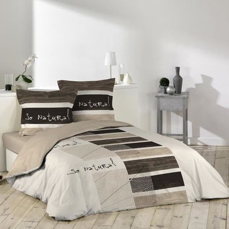 Douceur D'Intérieur – Housse de couette 260 x 240 cm – 2 taies 63 x 63 cm – Coton 42 fils/cm² – Motif So Natural – Fermeture à boutons