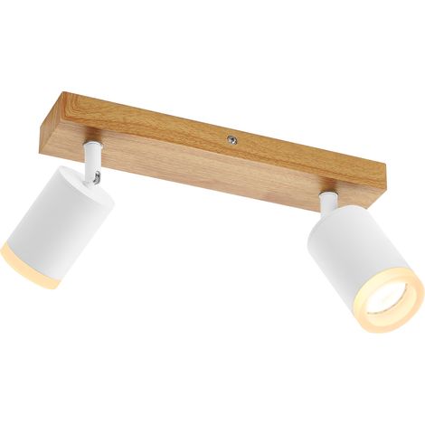 GBLY LED Deckenleuchte Deckenstrahler 2 Flammig - Deckenlampe GU10 Holz Weiß 350° Schwenkbar Küchenlampe Vintage Deckenspots Industrial für Flur Küche Wohnzimmer Schlafzimmer (Ohne Leuchtmittel)
