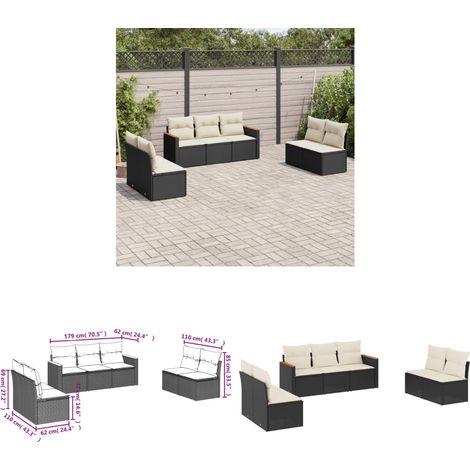 7-tlg. Garten-Sofagarnitur mit Kissen Schwarz Poly Rattan - Gartensofas - Outdoor Möbel - Gartenmöbelset - Rattan Gartenmöbel - Polyethylen Gartenmöbel - Home & Living (1/3)