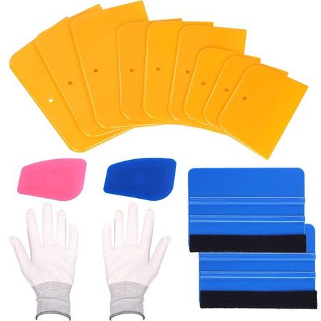 Lot de 14 épandeurs de mastic de carrosserie 2,83" 4" 5" 6" avec kit d'assortiment de gants de protection, incluant épandeurs en plastique pour mastic de carrosserie automobile, épandeur de (1/5)