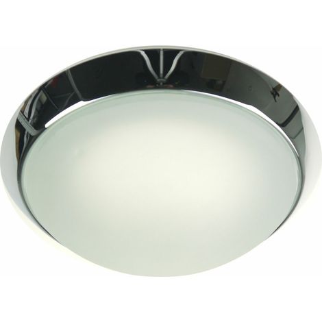 LED Deckenleuchte / Deckenschale rund, Glas Alabaster, Dekorring Chrom, Ø 25cm (1/4)