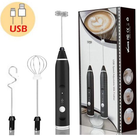 Mousseur à lait électrique, rechargeable par USB, pour café, œufs, noir (1/5)