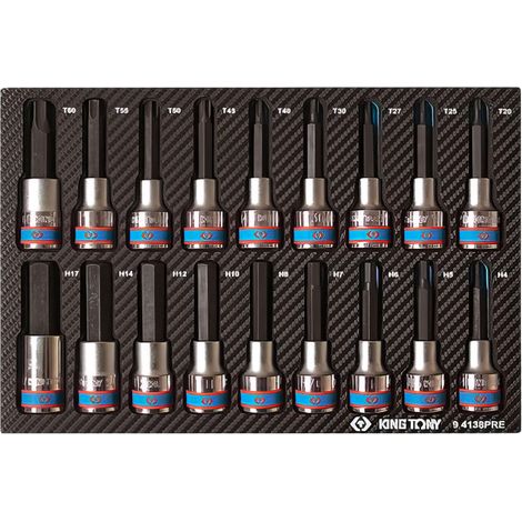 Coffret cliquet et douilles 18 pièces 1/2" – Douilles TORX® T20 à T60 et 6 pans H4 à H17 – Module mousse pour rangement optimisé – King Tony (1/4)