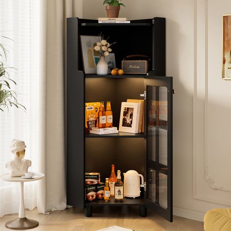 Meuble d'angle moderne 63,5x124 cm, avec éclairage LED, contrôlable via application, pour salon, bureau et salle de bain - Noir (1/5)