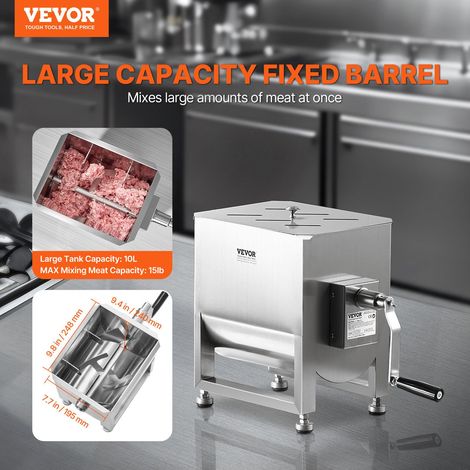 Mélangeur à viande manuel, équipement de traitement de la viande avec réservoir fixe 10 L capacité de mélange max. 6,8 kg, en inox,… (1/5)