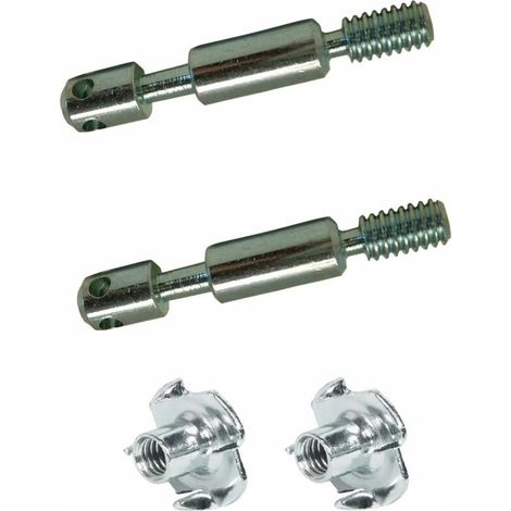 Kit de 2 goujons d'assemblage 6mm x 50mm – 4 trous – 2 écrous à griffes M6 en acier pour meubles et lits (1/3)