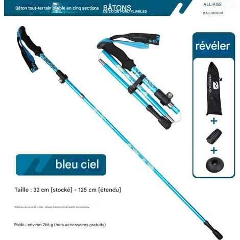 Folding trekking poles, telescopic trekking poles, 105-125 cm in length, Nordic style hiking poles, blue.