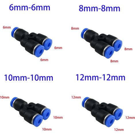 (Té en Y 10 pièces - 8 mm) 10 raccords rapides à emboîter pour système d'arrosage pneumatique de jardin, brumisateur, tuyau d'irrigation 6 mm, 8 mm, 10 mm, 12 mm (1/5)