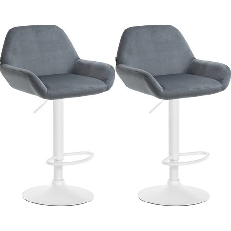 Set de 2 Taburetes de cocina Braga en terciopelo Gris oscuro Metal blanco mate (1/5)