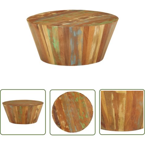 The Living Store Table basse Ø65x31 cm Bois de récupération massif - Table Basse - Meuble Design - Mobilier Vintage - Table D'appoint - Bois Recyclé (1/5)