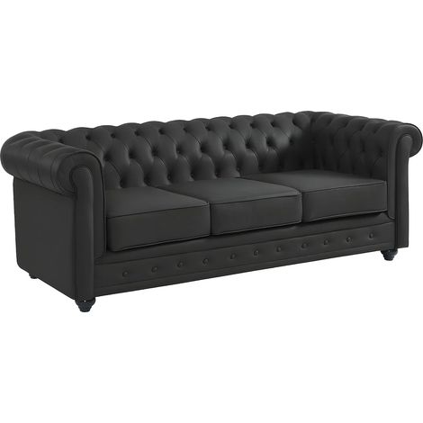 Canapé 3 places en cuir de buffle noir CHESTERFIELD (1/4)
