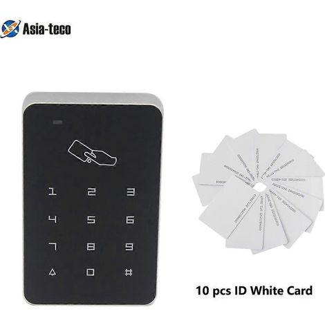 Système de contrôle d'accès avec clavier numérique RFID 125 kHz, contrôleur de serrure de porte, lecteur de cartes RFID, 10 clés TK4100 et 10 cartes d'identification. (1/5)