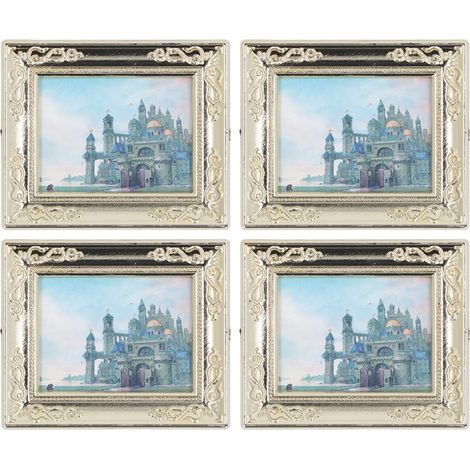 Lot de 4 cadres photo miniatures 1:12, peinture à l'huile réaliste pour décoration murale de maison de poupée, Type 1 (1/5)
