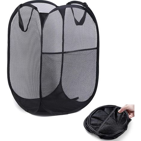 Panier à linge pop-up - Noir - Pliable - Portable - Avec anse - Pour chambre d'enfant, dortoir d'étudiant, voyage (1/5)