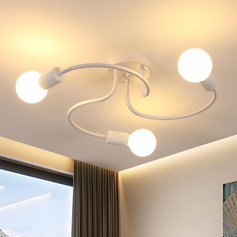 GOECO Lustre Industriel Vintage, Plafonnier Vintage E27 blanc, Suspension Luminaire en Fer pour Chambre, Salon, Cuisine, Diamètre 60 cm, 3 Lumières (Sans Ampoules) (1/5)