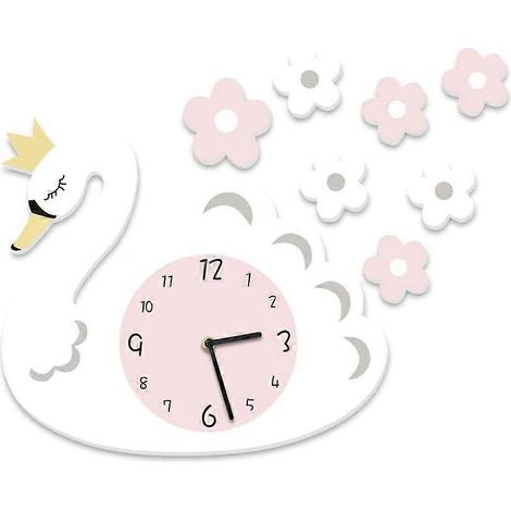 Children's wall clocks, 3D motif wall decoration cartoon living room silent clock decorated children's room living room (swan) (1/5)