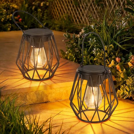 Lampes Solaires pour l'extérieur Suspendues ou Posées - Étanchéité IP65 Lanternes Solaires pour Balcon - Lanterne Lampes Solaires d'extérieur pour Jardin Terrasse Patio Lot de 2 (1/5)