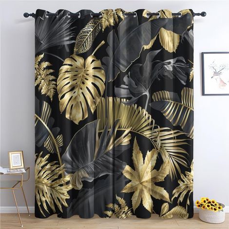 Rideau Occultant Plante Or Art Créativité, Rideaux Thermiques à Oeillets pour Salon Chambre Fenetre, Motif Garçon Fille Enfant Rideaux Lot De 2 Moderne Décoration De Fenêtre, 140x160 cm (L x H) - 140 (1/5)