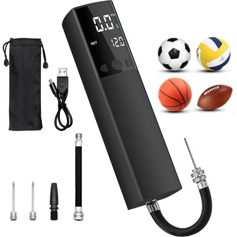Pompeo à ballon électrique intelligente brrnoo avec écran LCD et lampe torche LED – Mini pompe à air portable 12 PSI pour ballons de basket, football, volley-ball, bouquets, arrêt automatique et recha (1/5)