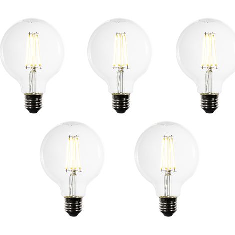 QAZQA Juego de 5 bombillas LED E27 G95 Transparentes 3,8W 806 lm