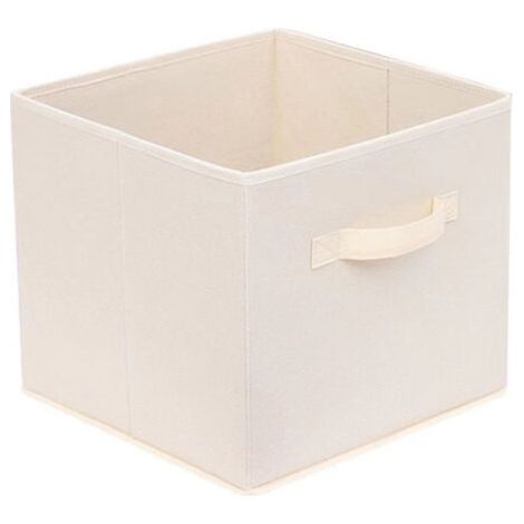 QORVA-Lot de 2 cubes de rangement pliables en tissu avec poignées, boîte de rangement carrée pliable, 27 x 27 x 28 cm, beige uni