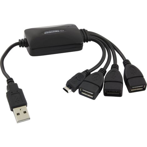 Hub USB Esperanza EA158 con 3 porte USB 2.0 e 1 porta micro USB, colore nero.