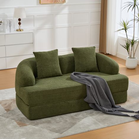 Schlafsofa 157x84x65 cm grün Chenille 2-Sitzer klappbar mit 2 Rückenkissen (1/5)