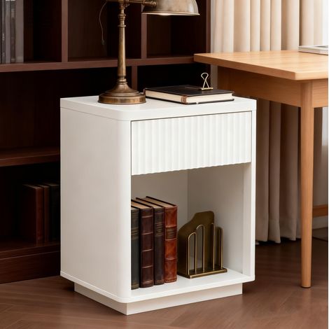 Comodino con cassetto e ripiano aperto 55 x 40 x 63,5 cm in MDF bianco HAVRYA (1/5)