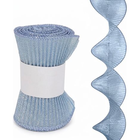 Nastro nastrino onda spirale CELESTE cm 180 per decorazioni addobbi albero di natale natalizi in tessuto moderno e particolareDotato di Anima Rigida ai Bordi per Mantenere la Forma (1/5)