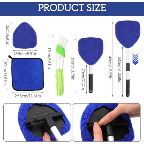 Windschutzscheiben-Reinigungsset, Innenreiniger mit 5 Pads, Handtuch und Lüftungsdüsenbürste, ausziehbare Windschutzscheibenbürste, 180° drehbar, blau (1/5)