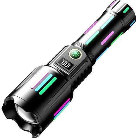 Ultrahelle, wiederaufladbare LED-Taschenlampe mit 800.000 Lumen – 5 Modi – zoombar – wasserdicht nach IPX6 – ideal zum Campen und Wandern.