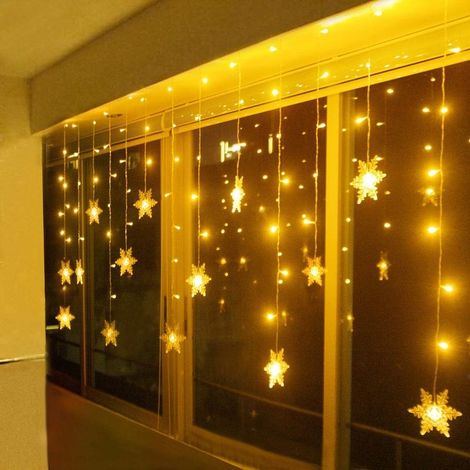 Rideaux lumineux led, Guirlandes lumineuses rideaux intérieur extérieur à piles 96 LEDs 8 modes Flocon de Neige rideau Lumiere de Noël chambre Decor Mariage Parti jardin fenetre soirée (1/5)