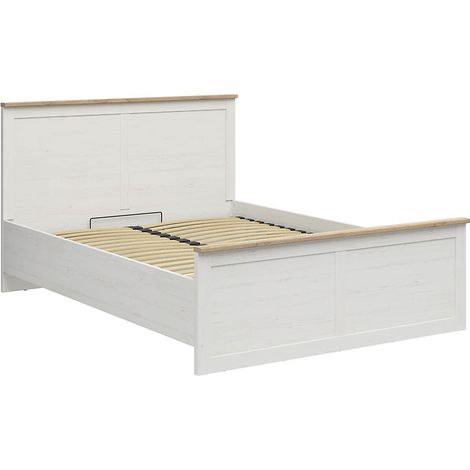 Lit coffre 160x200 lit adulte 2 places avec sommier et rangement, coloris Blanc pin andersen/Chêne clair - Longueur 208,5 x Profondeur 165 x Hauteur 110,5/57,5 cm (1/5)