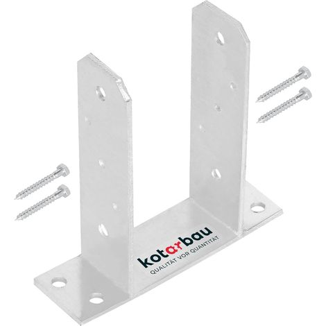 Kotarbau – Support de poteau en U 100 mm – Fixation à vis – Acier galvanisé – Pour poteaux en bois – Plaque de sol 200 x 60 mm